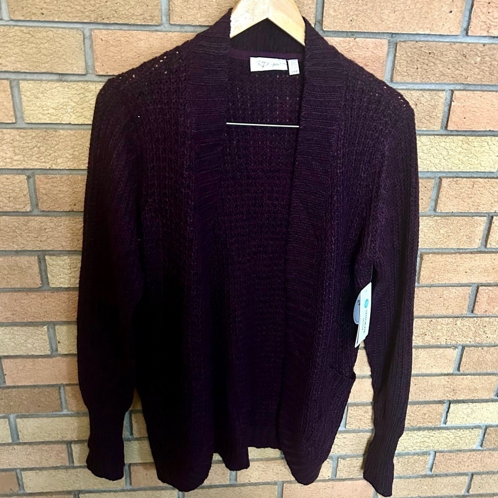 NWT RD Style Montoya Knit Open Cardigan Sweater Deep Purple/Burgundy Size S